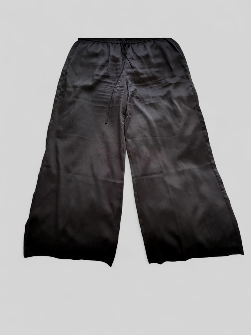 Halogen Black Satin Wide-Leg Pull-On Pants